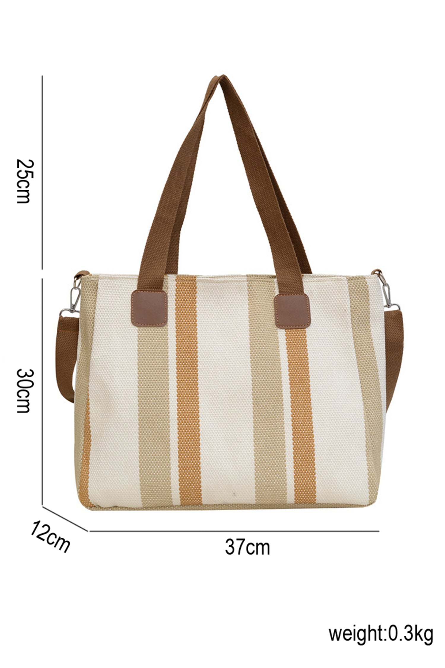 White Canvas Striped Convertible Tote Bag