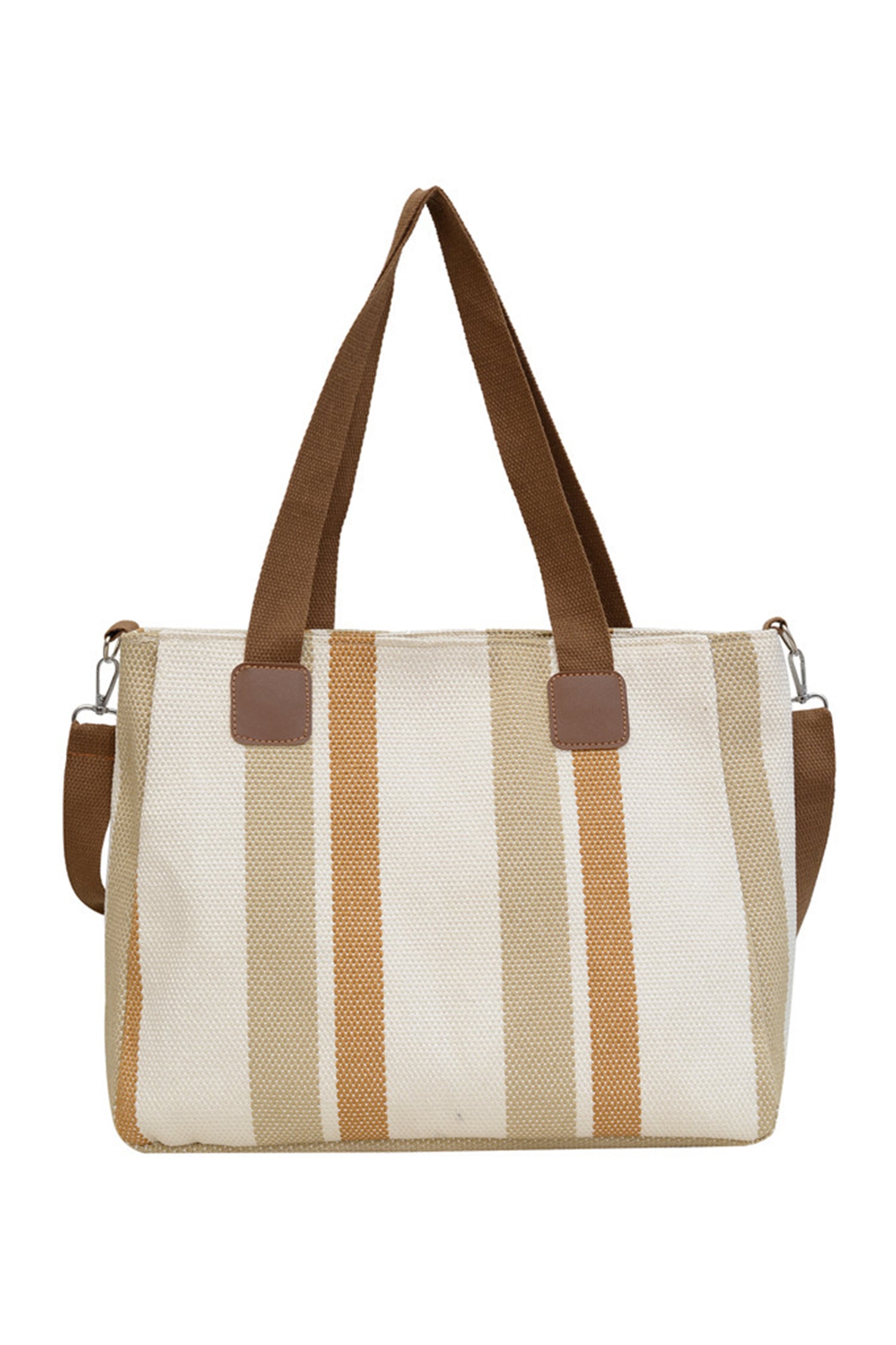 White Canvas Striped Convertible Tote Bag