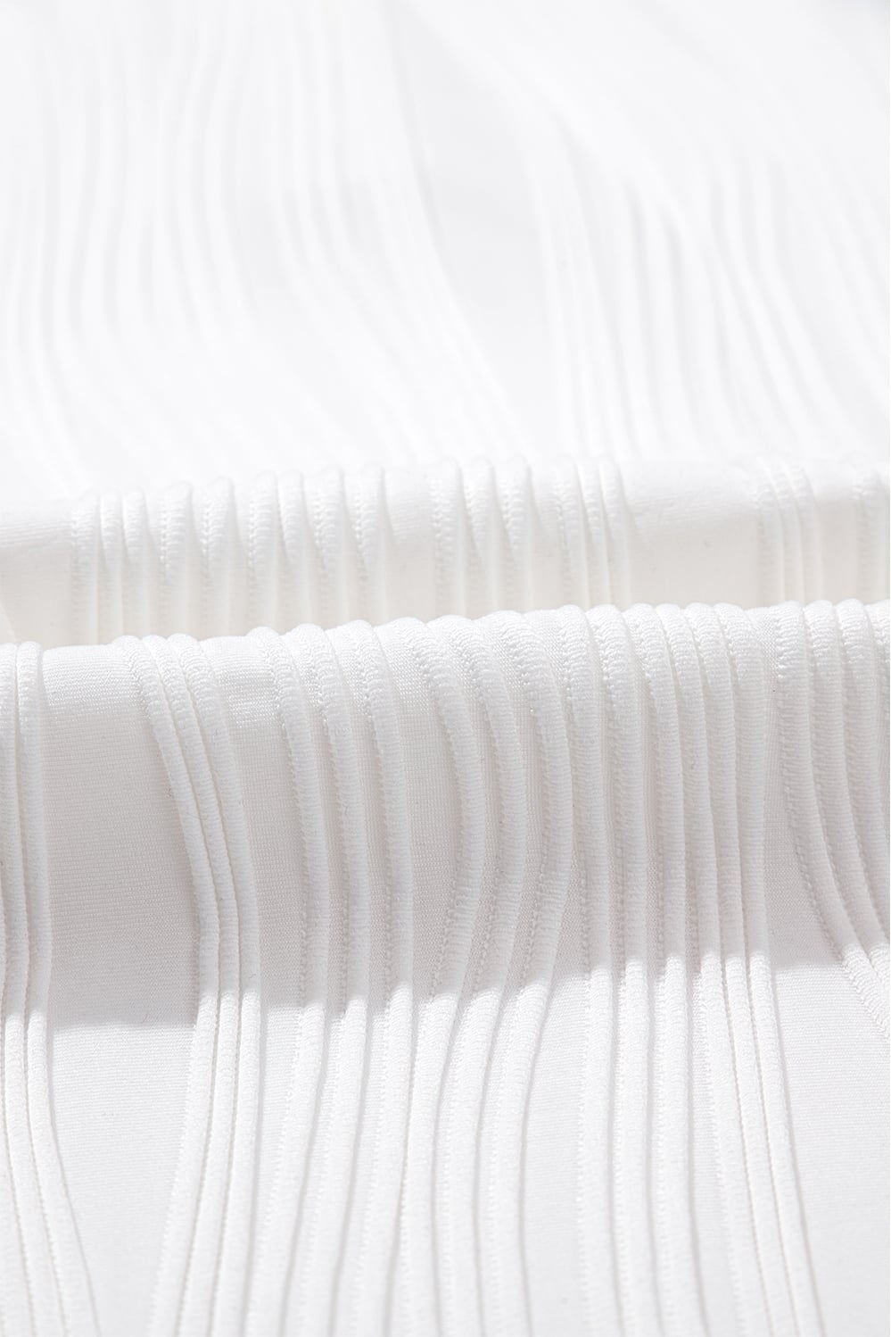 White Wavy Textured Button V Neck Tee
