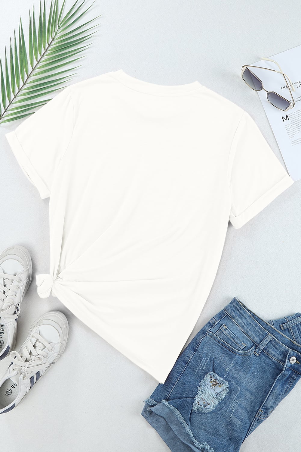 White Casual Plain Crew Neck Tee