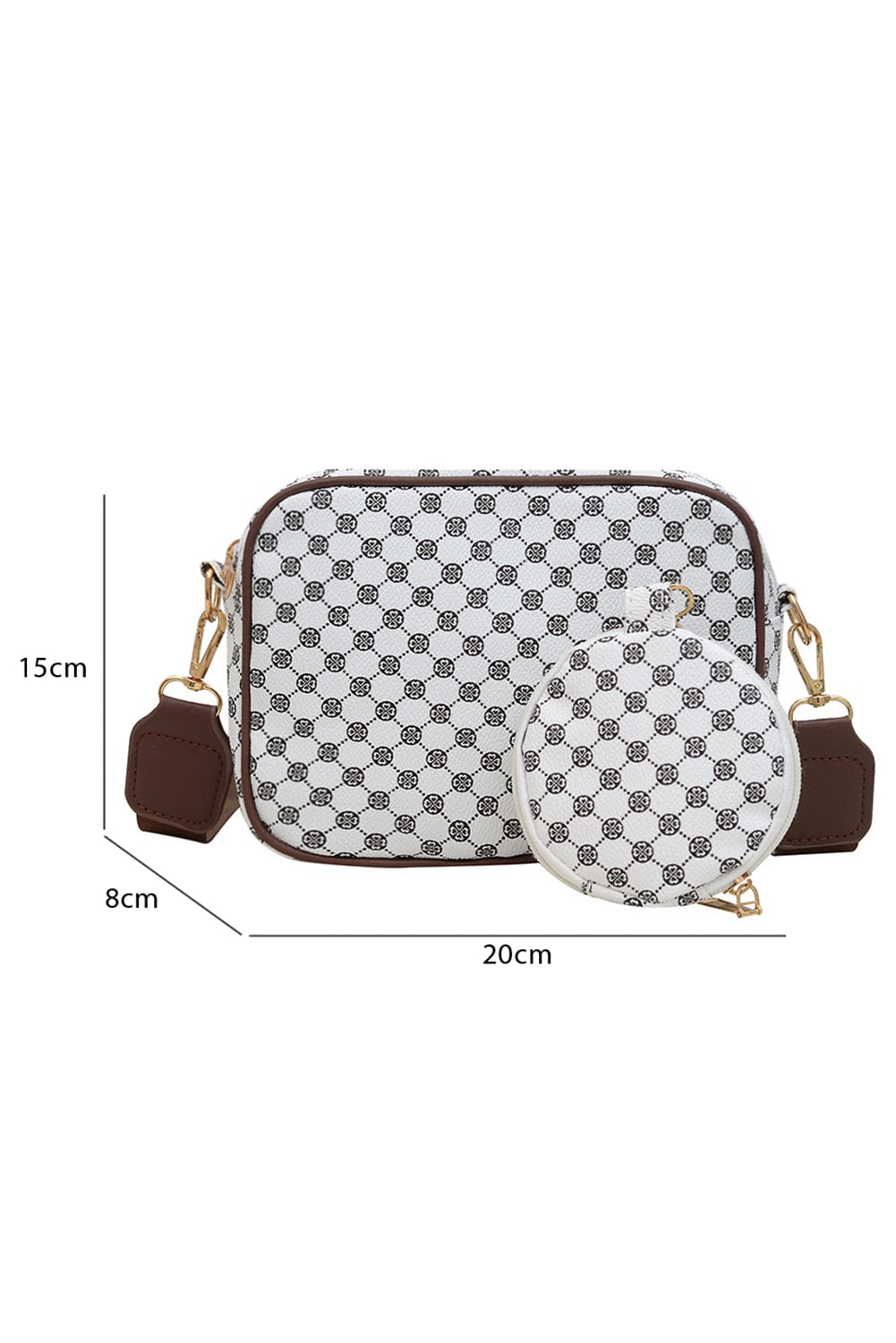 White PU Leather Geometric Pattern Adjustable Strap Shoulder Bag with Wallet