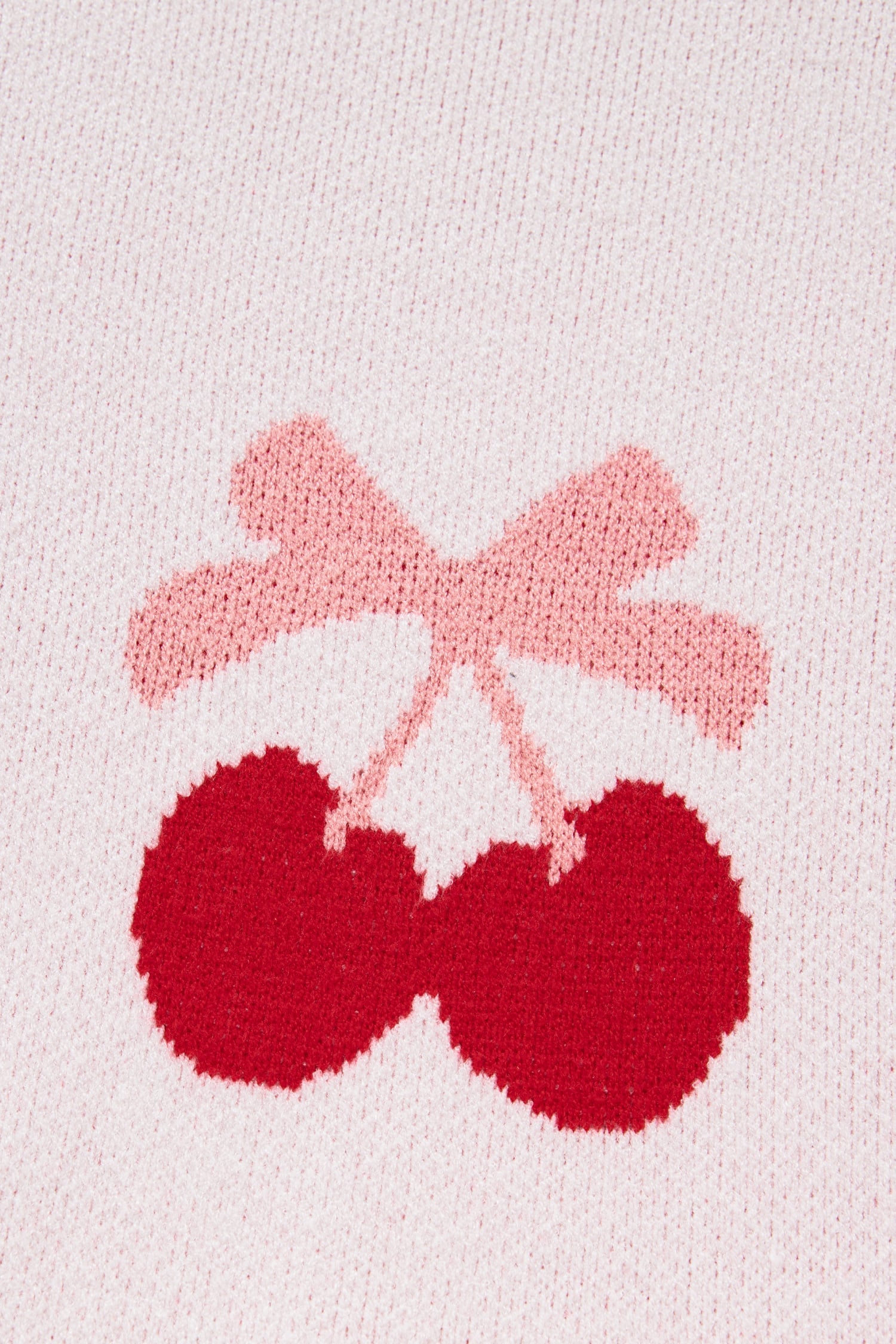 White Cherry Pattern Drop Shoulder Sweater