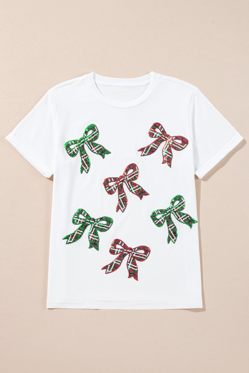 White Christmas Bowknot Graphic Cotton Blend T Shirt