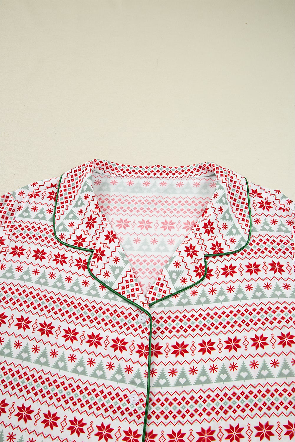 White Christmas Pattern Print Shirt Style Long 2pcs Pajama Set
