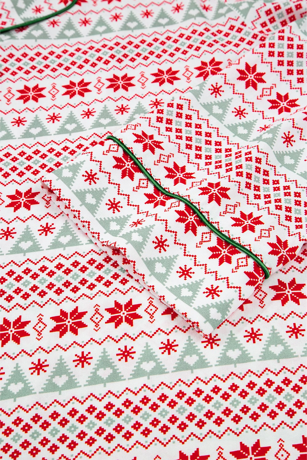 White Christmas Pattern Print Shirt Style Long 2pcs Pajama Set
