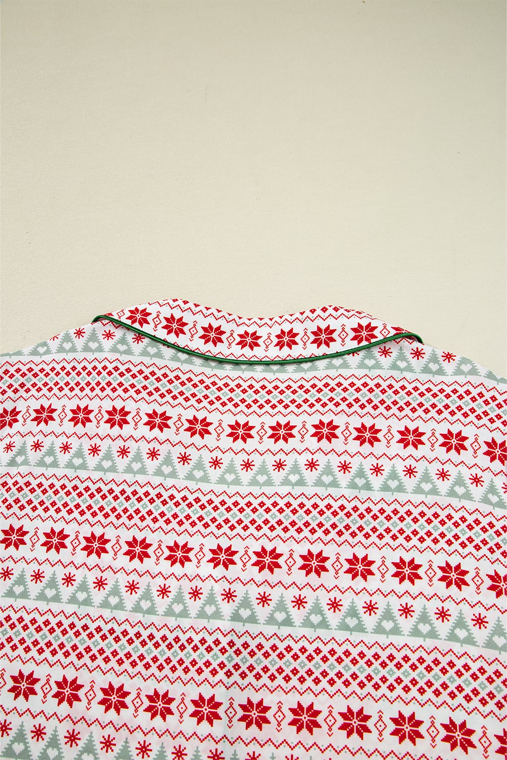 White Christmas Pattern Print Shirt Style Long 2pcs Pajama Set