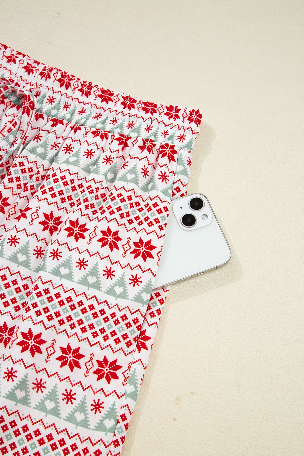 White Christmas Pattern Print Shirt Style Long 2pcs Pajama Set