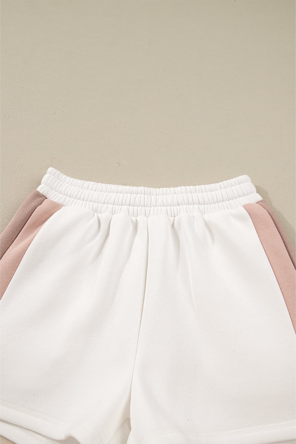 White Color Block Patchwork Drop Shoulder Pullover Casual Shorts 2pcs Outfit