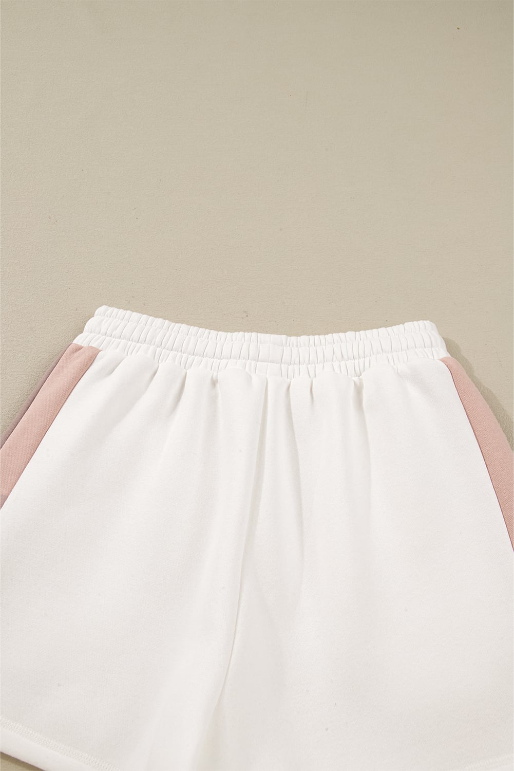White Color Block Patchwork Drop Shoulder Pullover Casual Shorts 2pcs Outfit