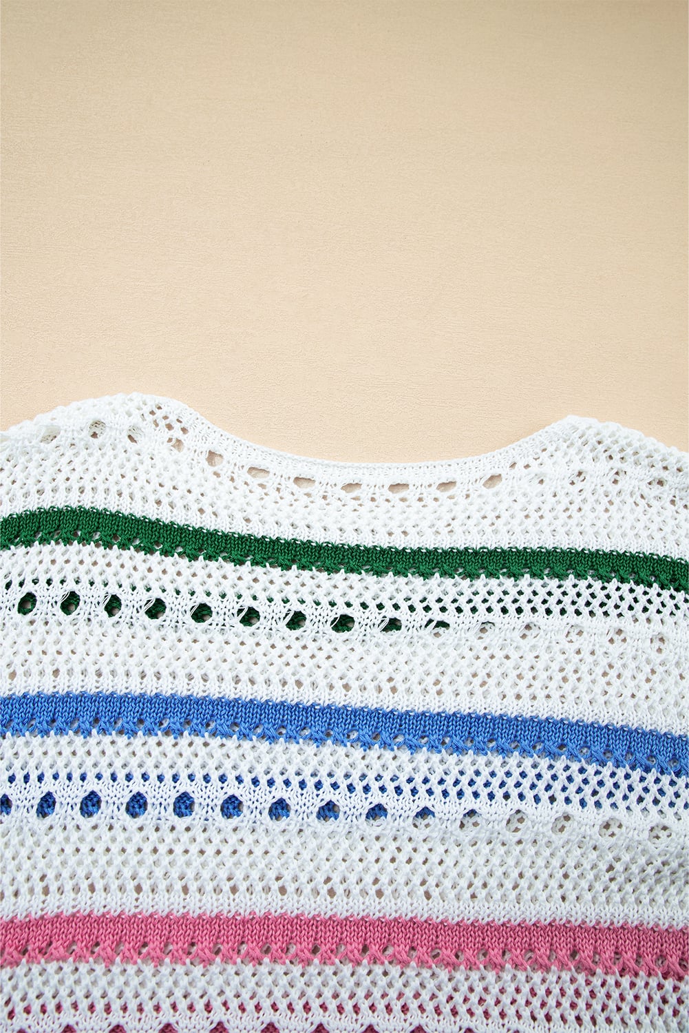 White Color Block Striped Pointelle Knit Sweater