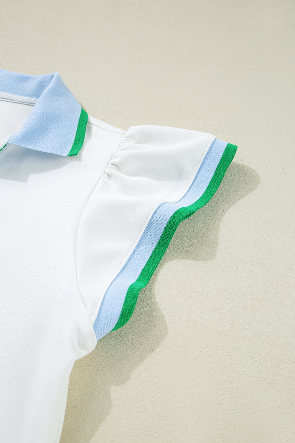 White Colorblock Edge Cap Sleeve Collared Top 2 Piece Skirt Set