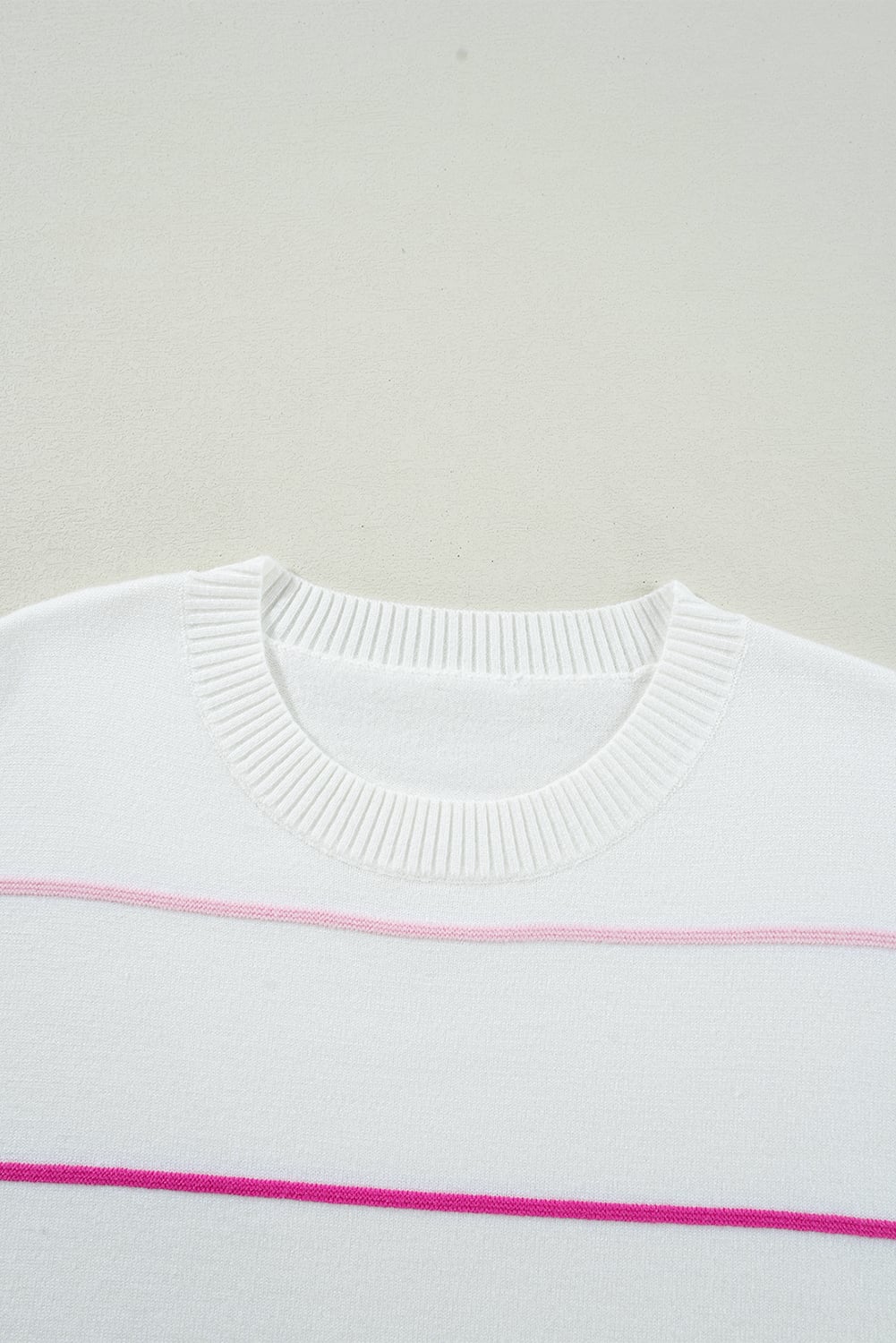 White Colorblock Striped Half Sleeve Drop Shoulder Sweater