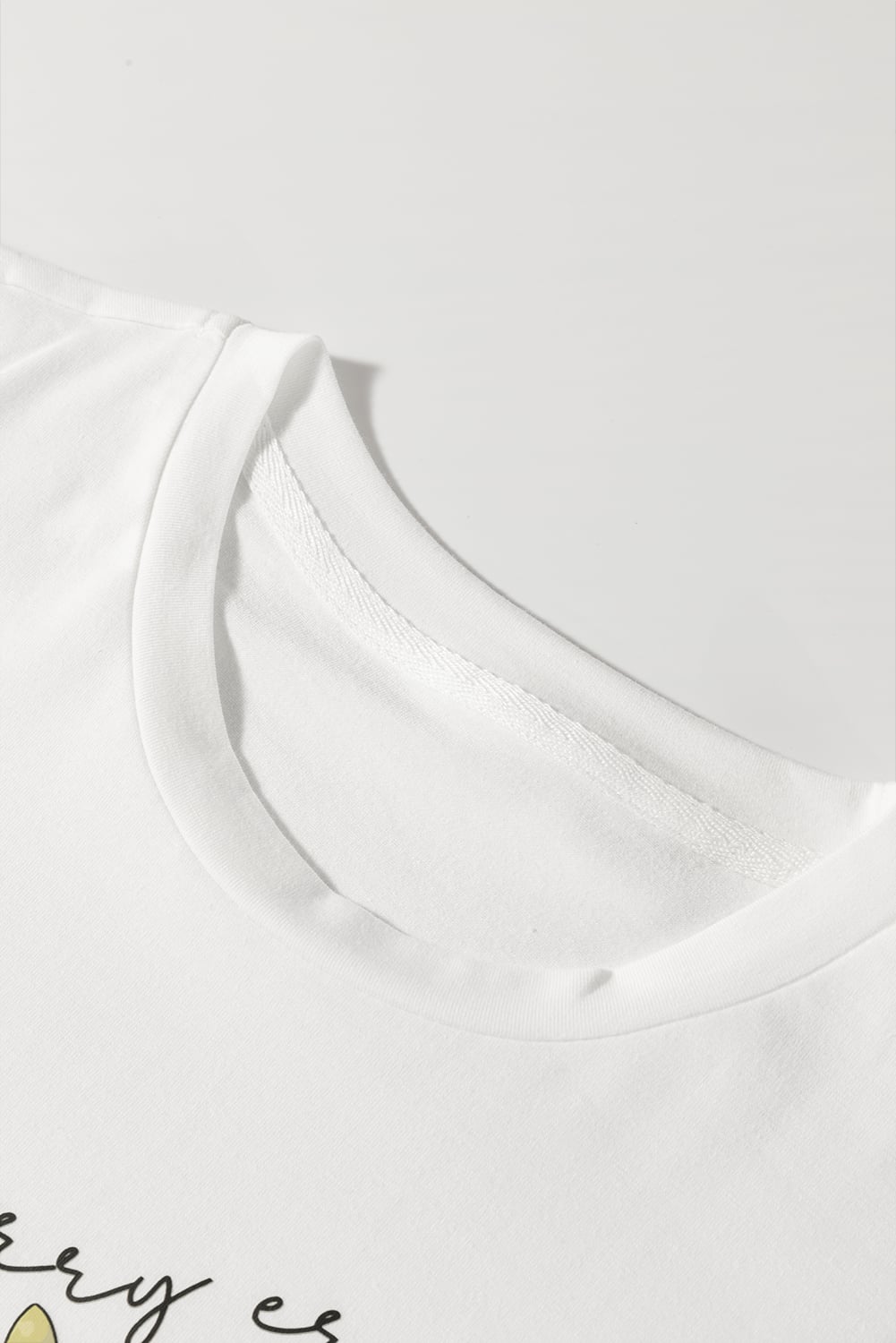 White Colored Light Bowknot Graphic Crewneck T Shirt
