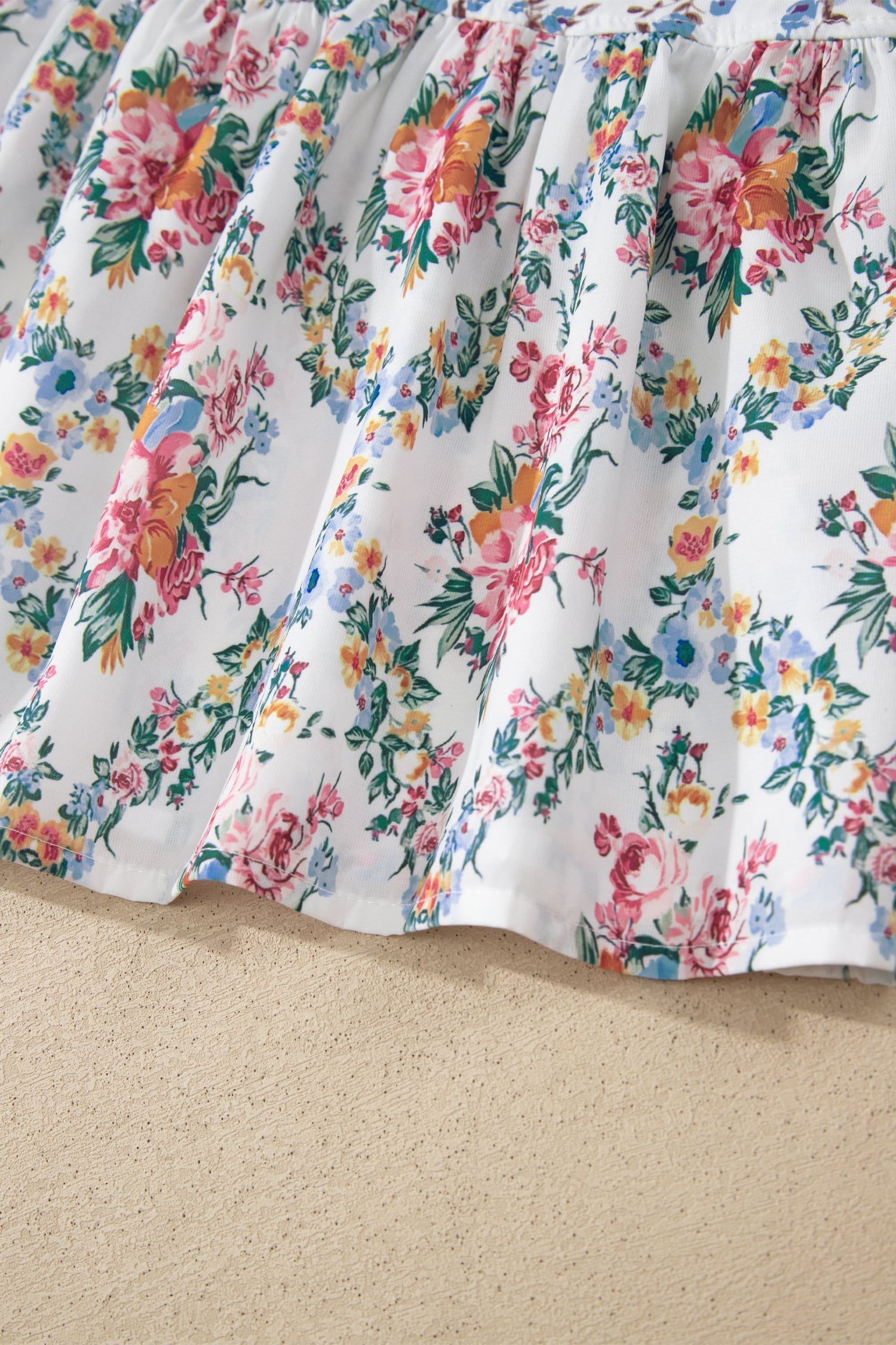 White Contrast Floral Printed Spaghetti Straps Babydoll Top
