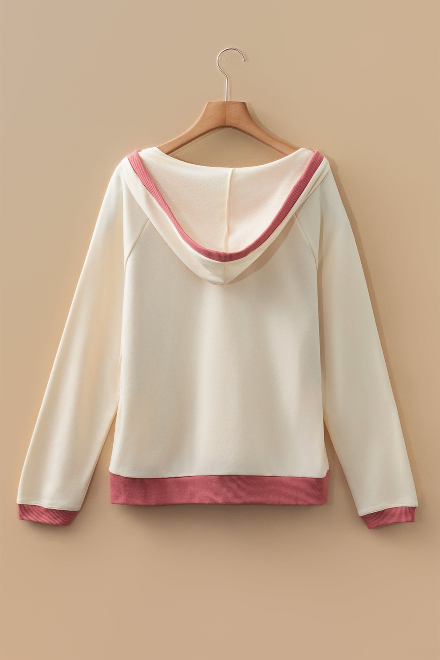 White Contrast Trim Crochet Knit Patchwork Exposed Seam Hoodie