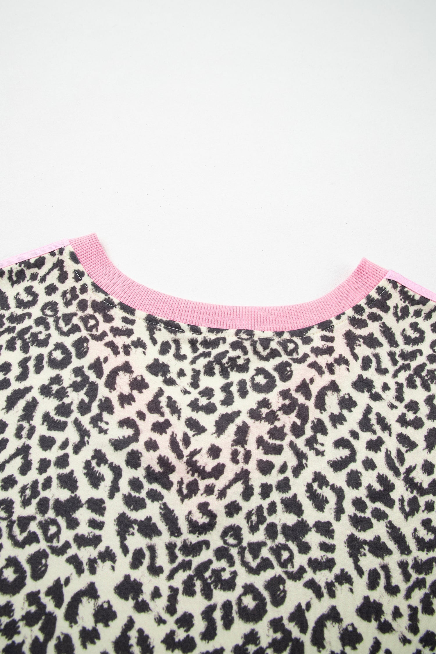 White Contrast V Neck Varsity Short Sleeve Leopard Top