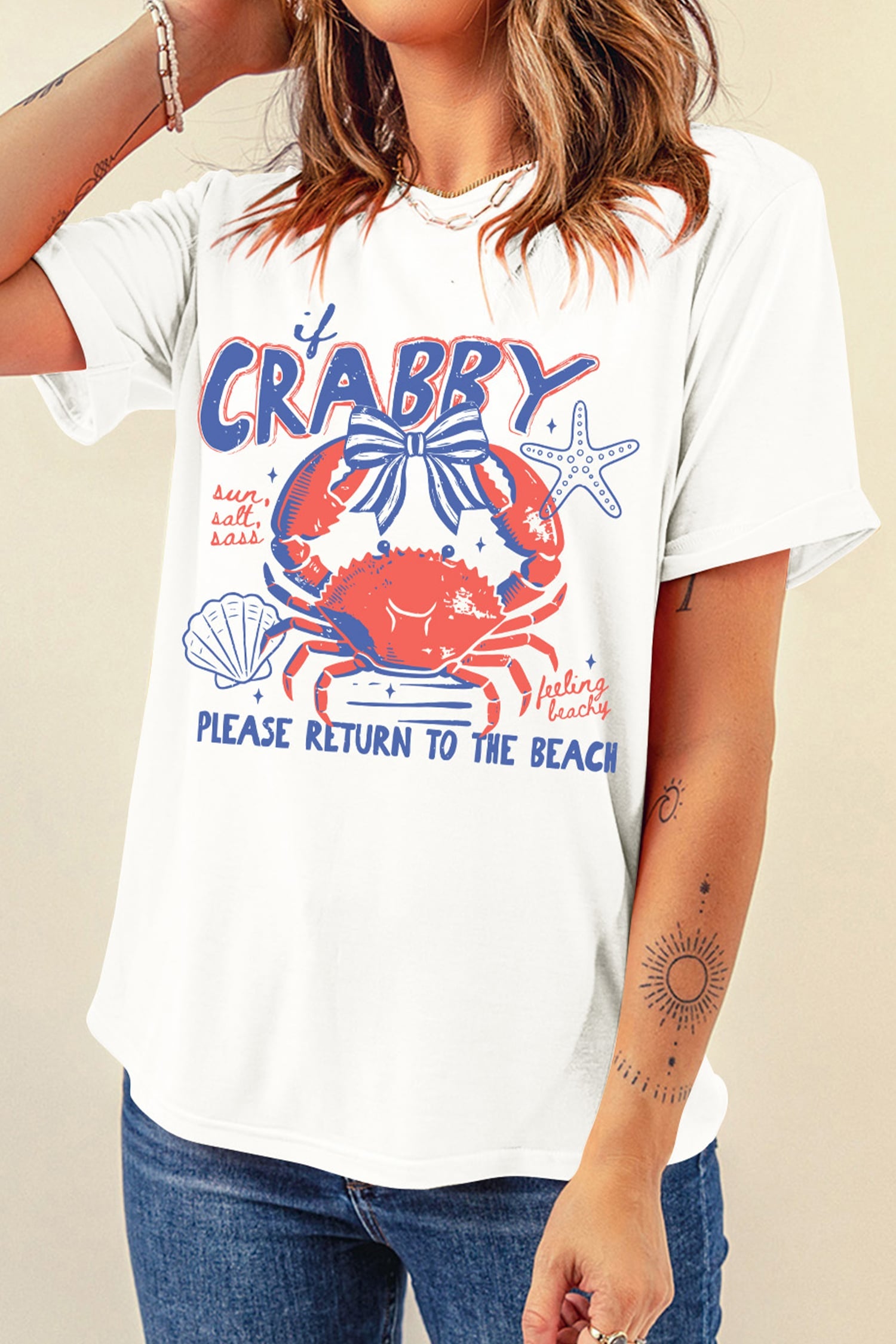 White Coquette Crabby Vacation Graphic Tee
