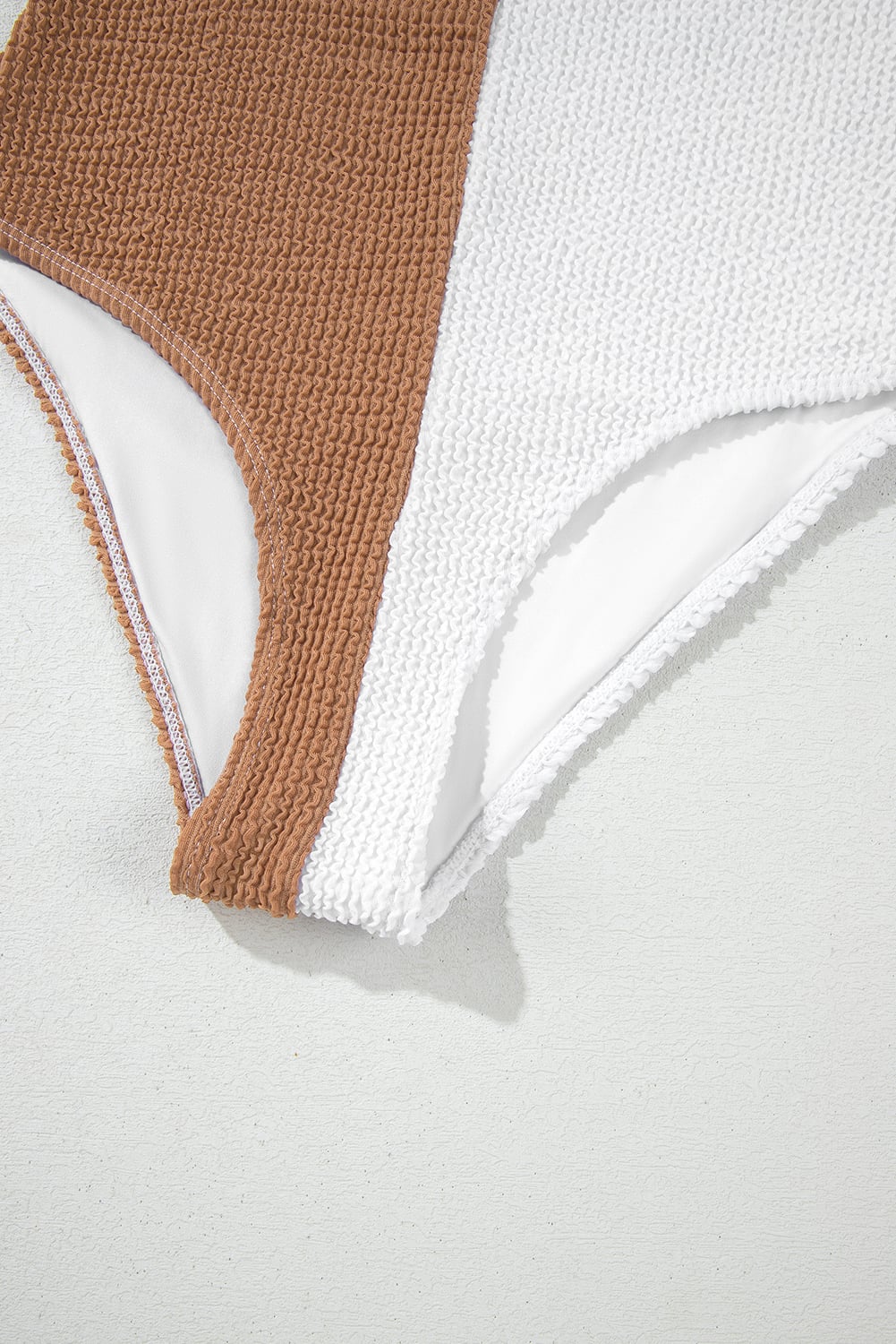 White Corded Colorblock Square Neck Bikini Swimsuit