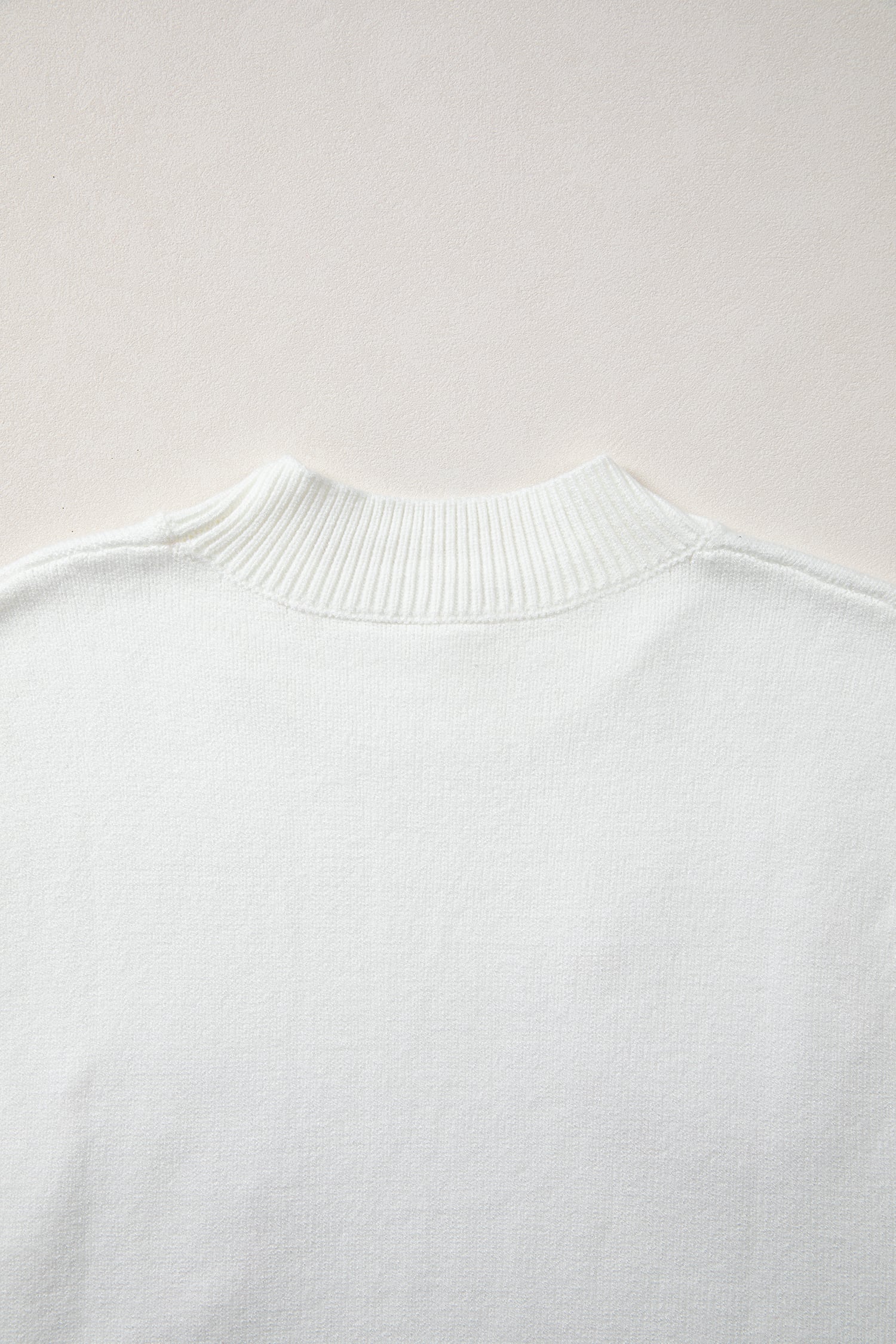 White Corded Horseshoes Ribbed Trim Mock Neck Short Sleeve Sweater