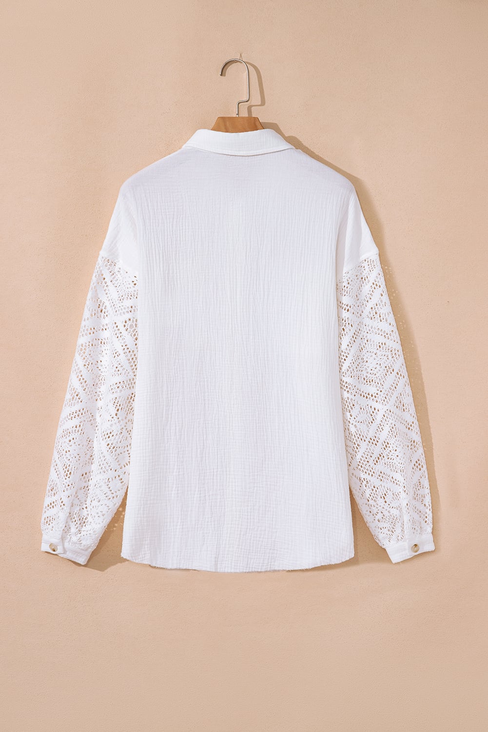 White Cotton Gauze Lace Patchwork Long Sleeve Shirt