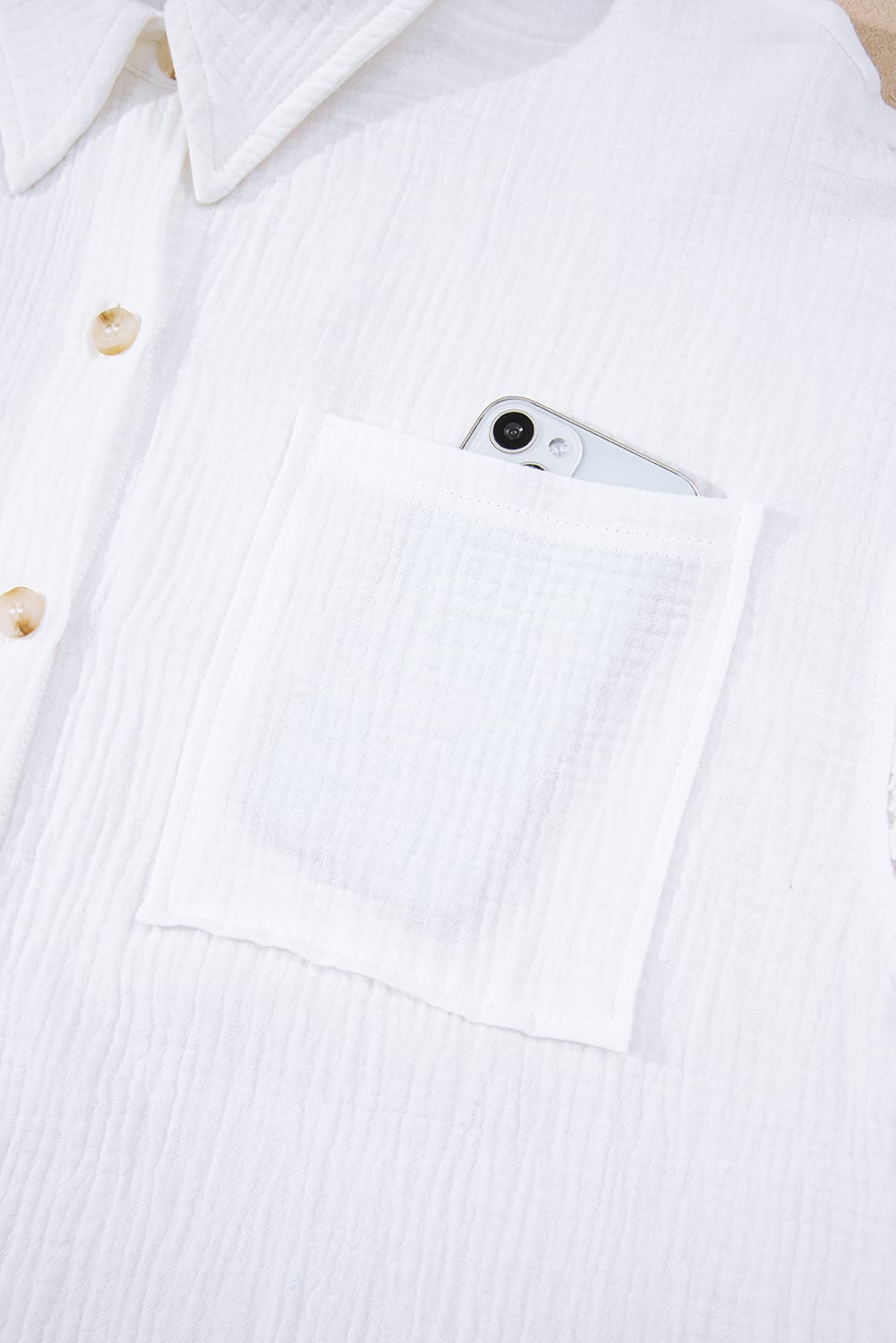 White Cotton Gauze Lace Patchwork Long Sleeve Shirt