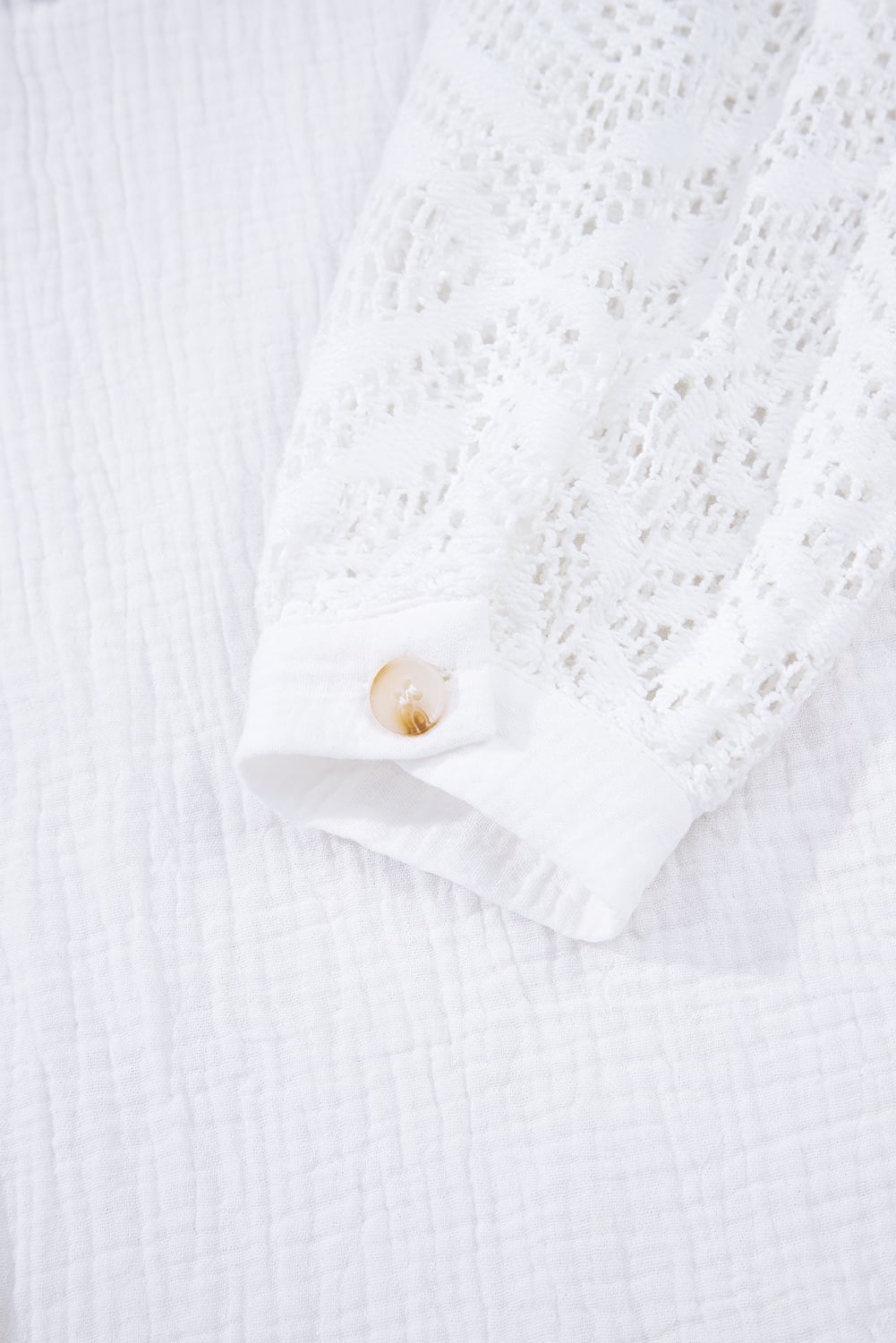 White Cotton Gauze Lace Patchwork Long Sleeve Shirt