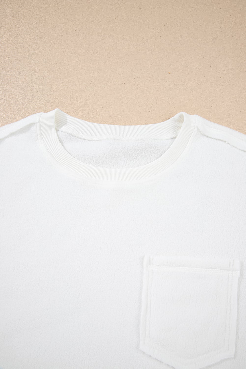 White Exposed Seam Chest Pocket Knit Pullover Sweatshirt