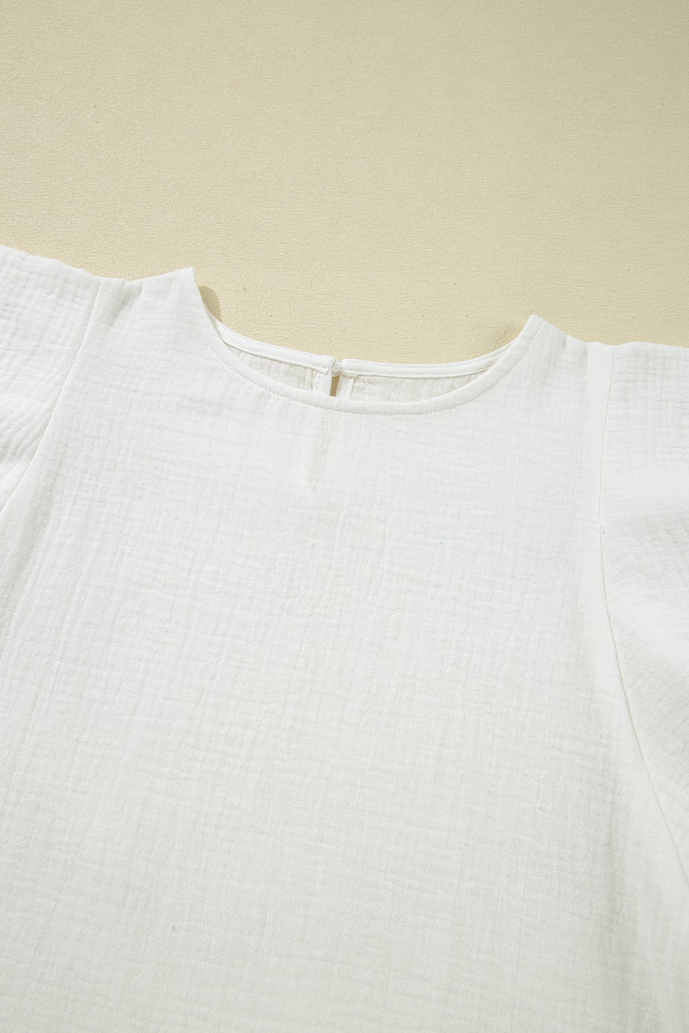 White Crinkled Layered Ruffled Flutter Sleeve Blouse