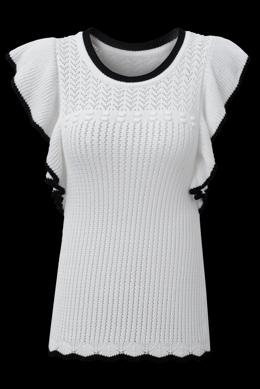 White Crochet Eyelet Flounce Tank Top