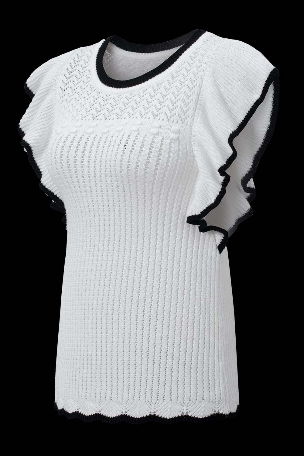 White Crochet Eyelet Flounce Tank Top