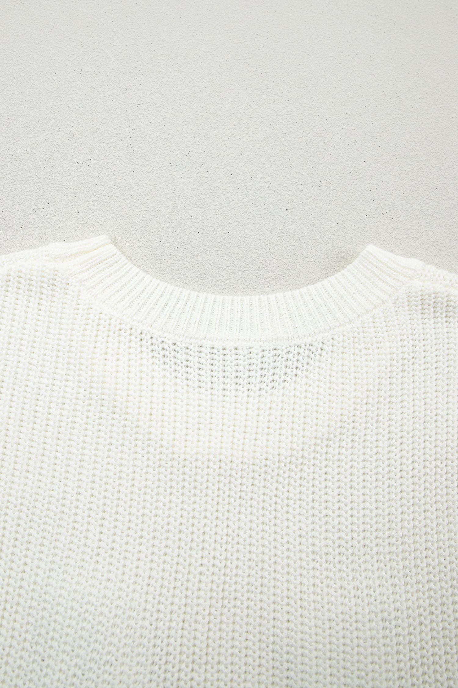 White Crochet Horseshoe Short Sleeve Knit Sweater