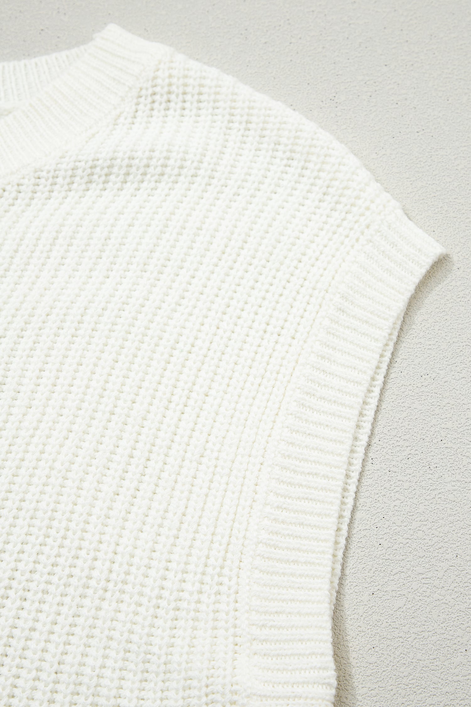 White Crochet Horseshoe Short Sleeve Knit Sweater