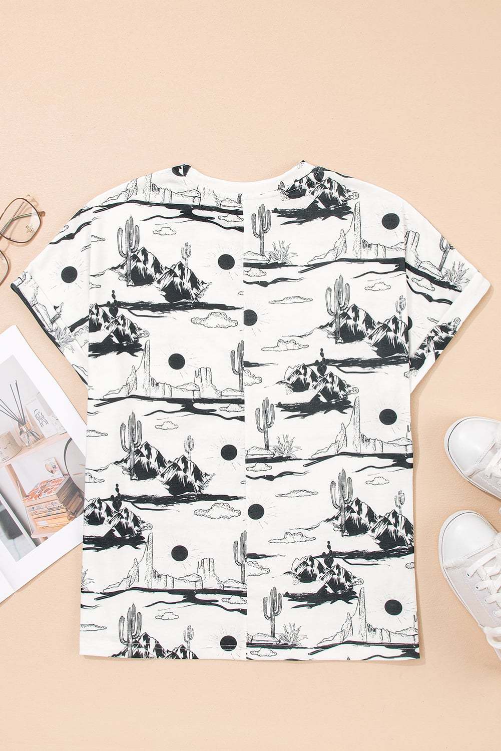 White Desert Sand Print Short Sleeve Knit Top
