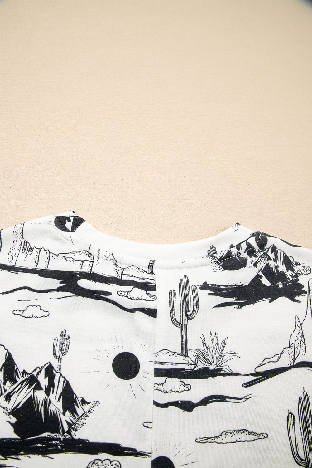 White Desert Sand Print Short Sleeve Knit Top
