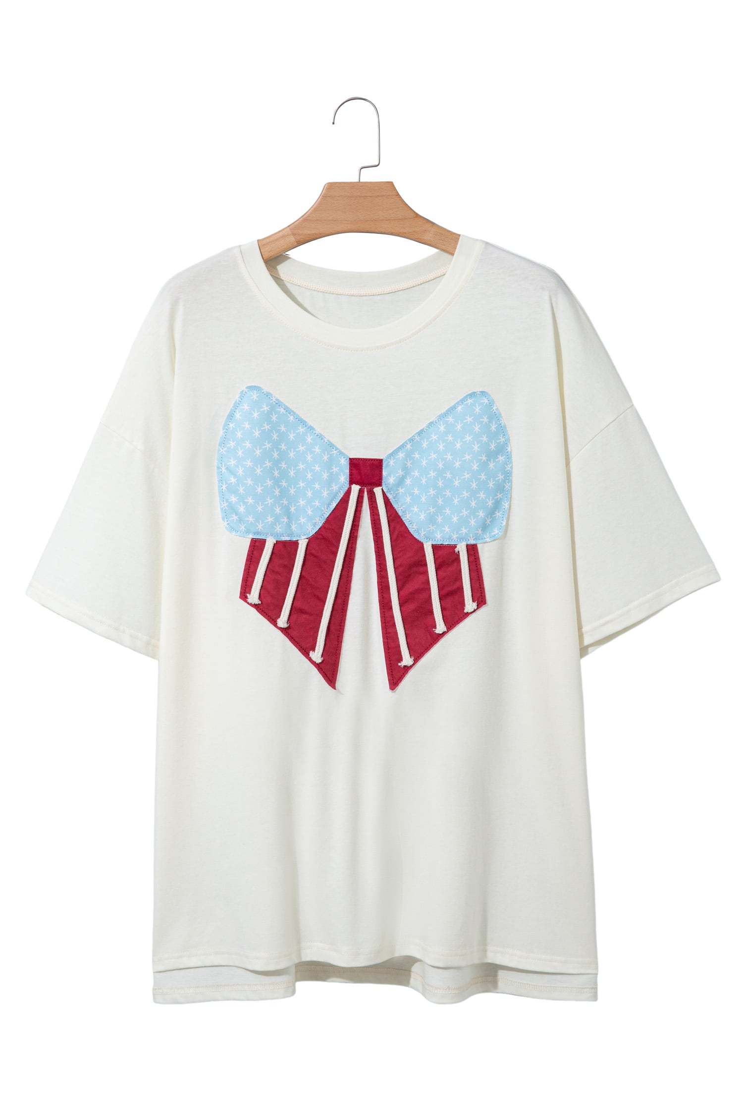 White Distressed Flag Bow Patched Plus Size T Shirt
