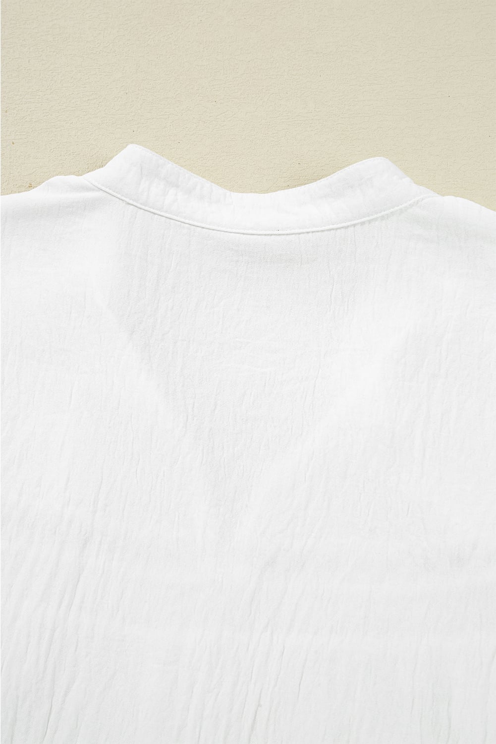 White Drawstring Lace Detail Puff Sleeve Split Neck Spring Fall Blouse