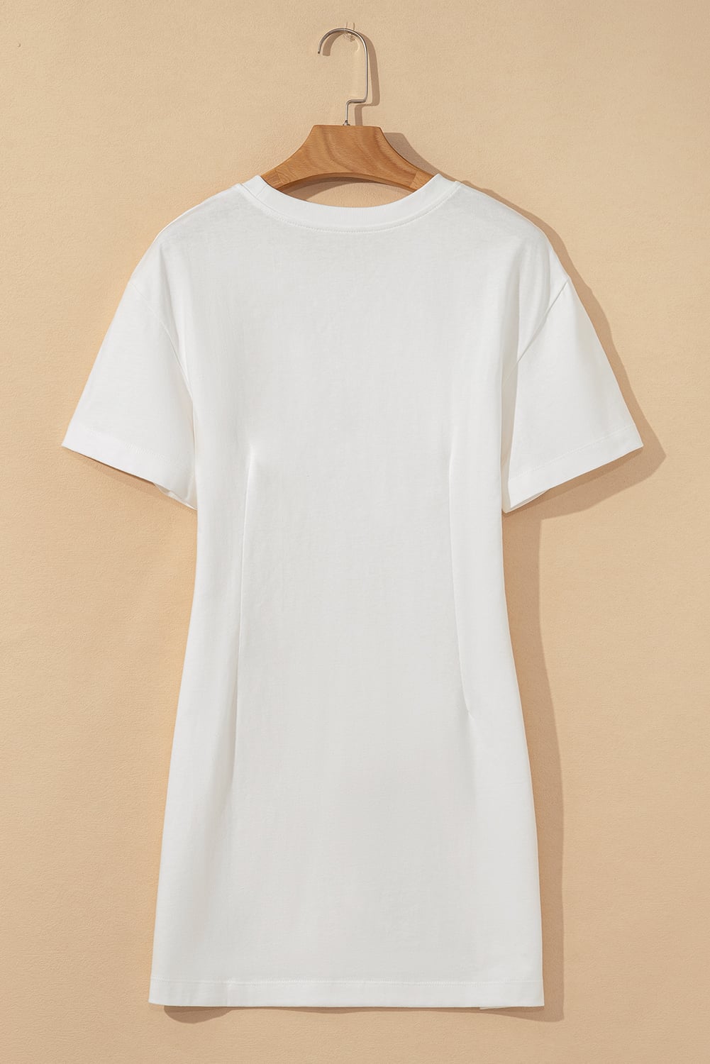 White Drop Shoulder Crew Neck Shift T Shirt Dress