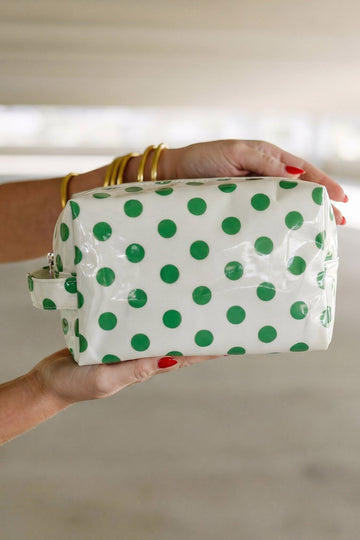 White Durable PVC Polka Dot Makeup Bag