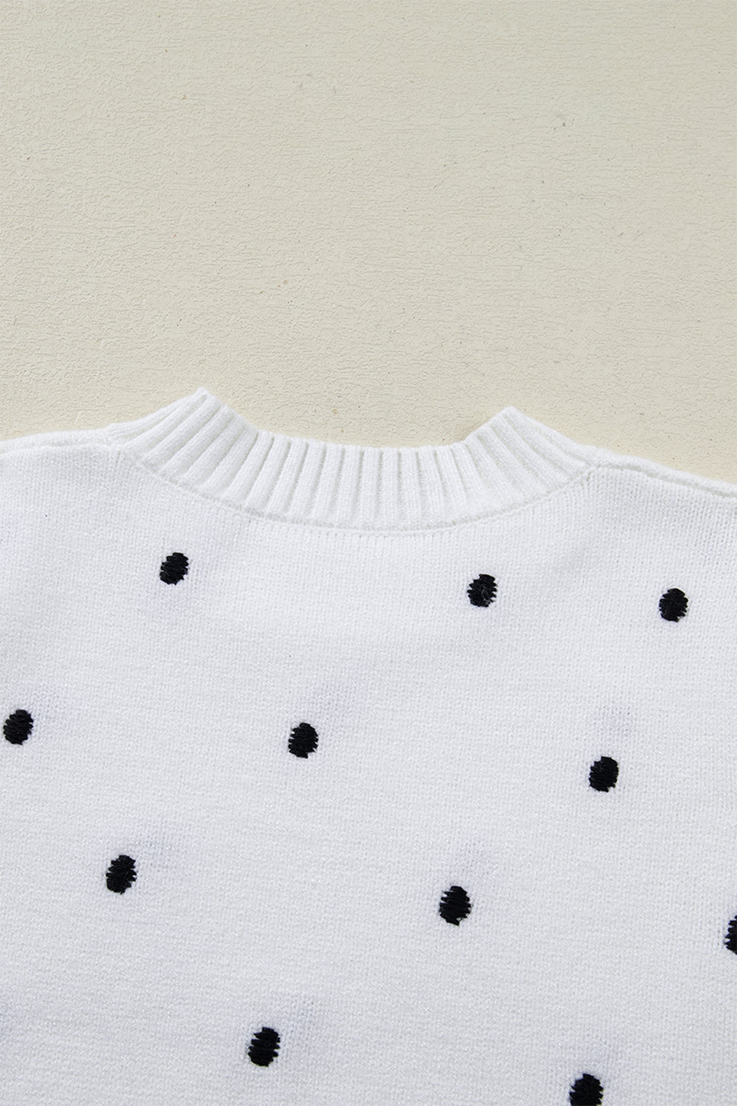 White Elegant Polka Dot Bubble Short Sleeve Sweater