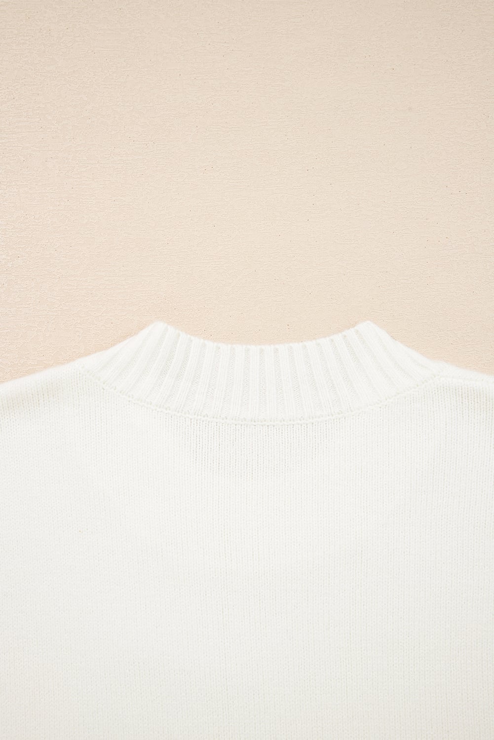 White Embroidered Flower Bouquet Ribbed Trim Loose Sweater