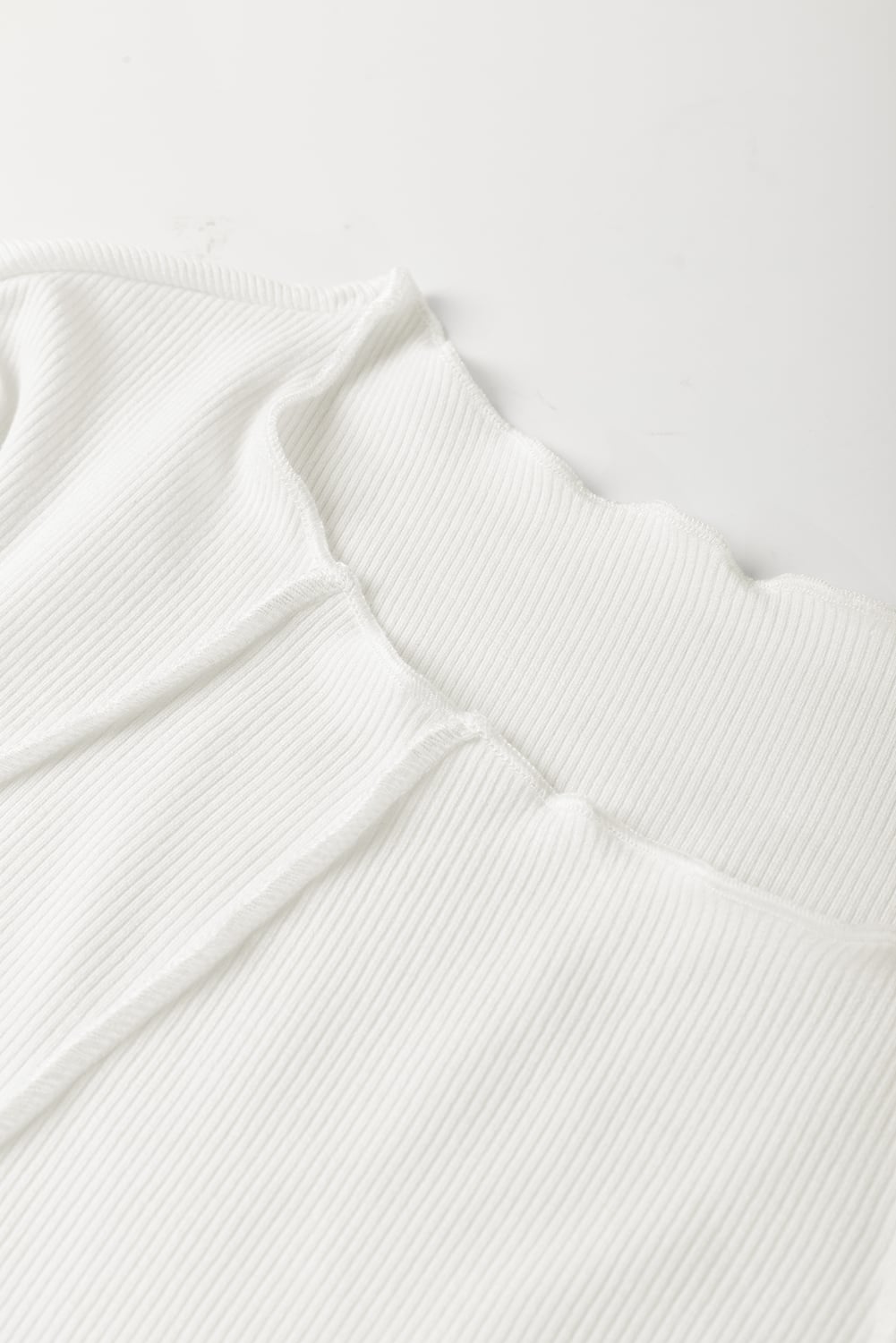 White Exposed Seam Ribbed Knit Slim Fit Long Sleeve Top