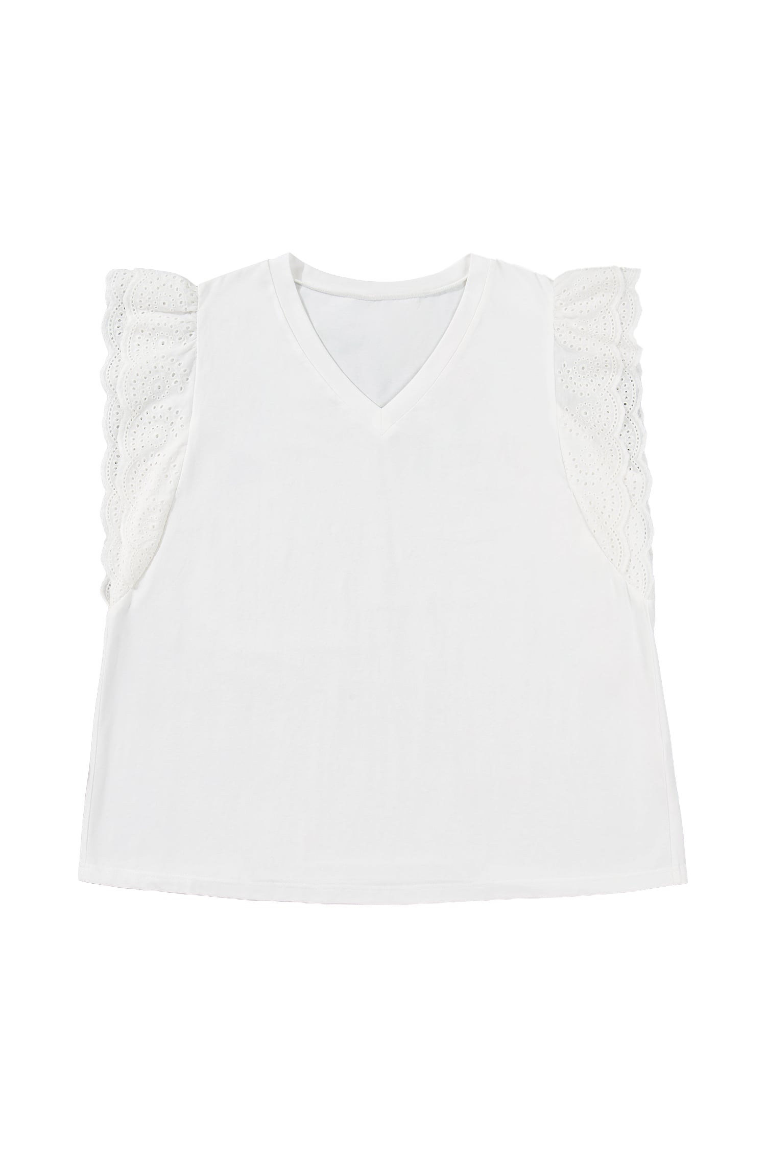 White Eyelet Crochet Splicing Short Sleeve Plus Size Tee