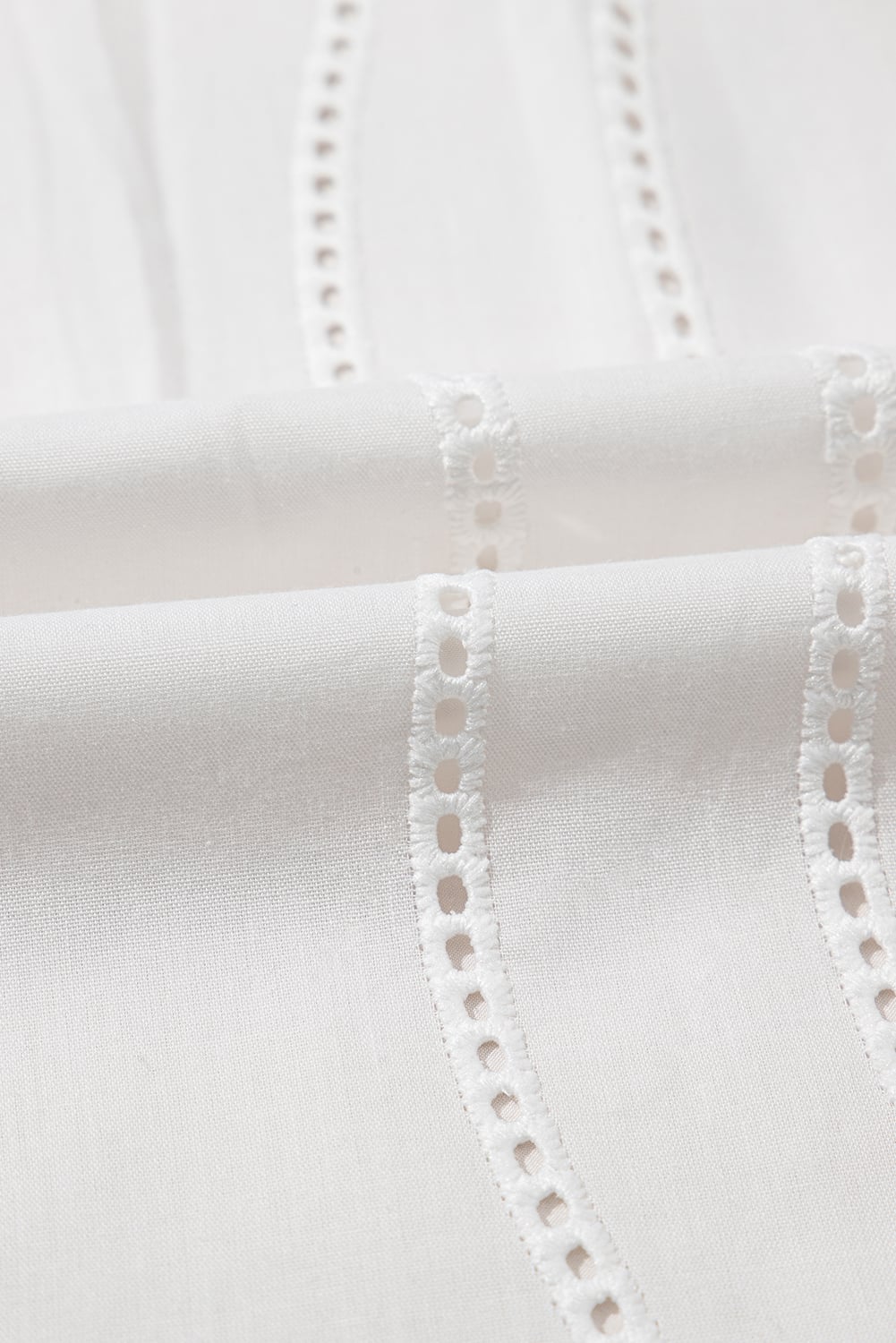 White Eyelet Embroidered Detail Short Puff Sleeve Shirt