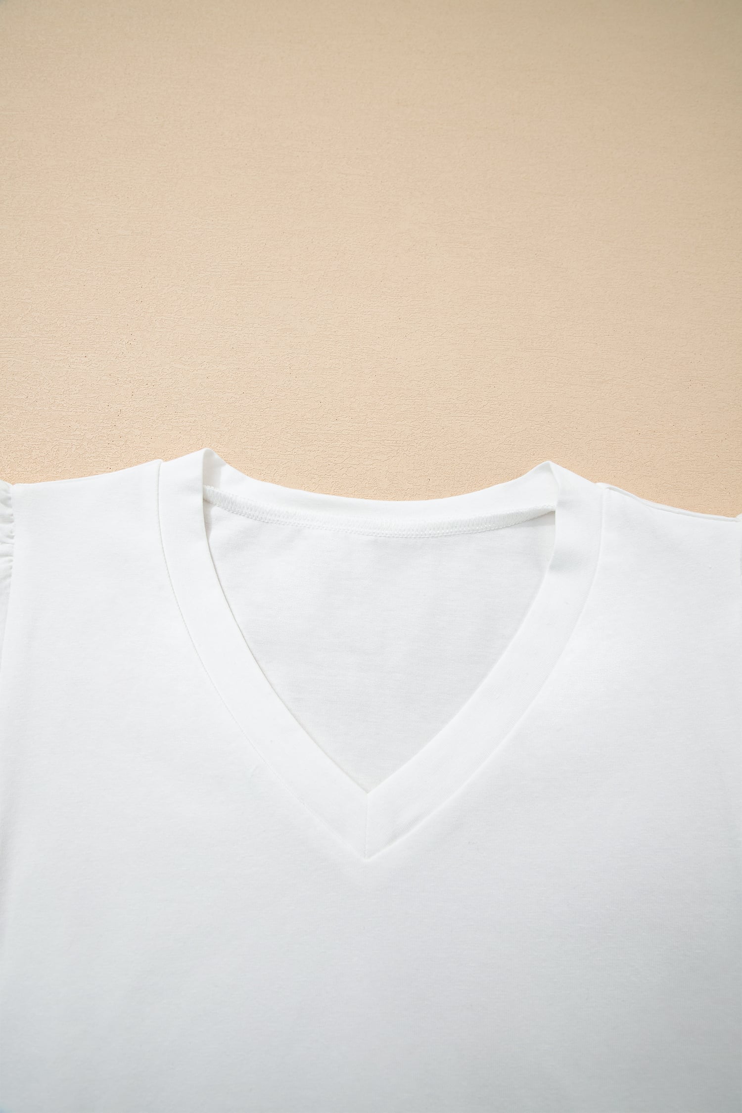 White Eyelet Embroidered Flutter Sleeve Patchwork V Neck Tee