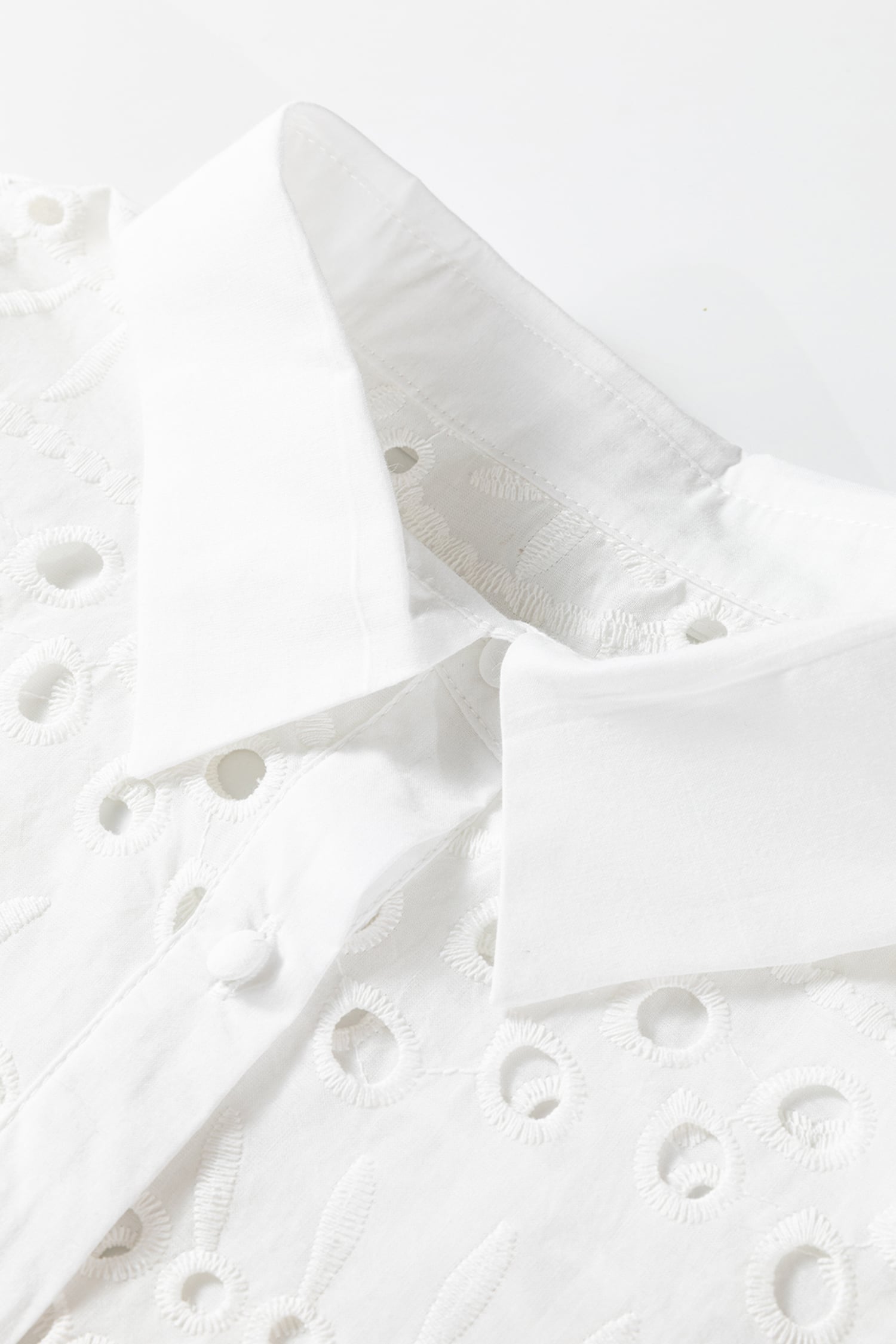 White Eyelet Embroidered Puff Sleeve Crop Shirt
