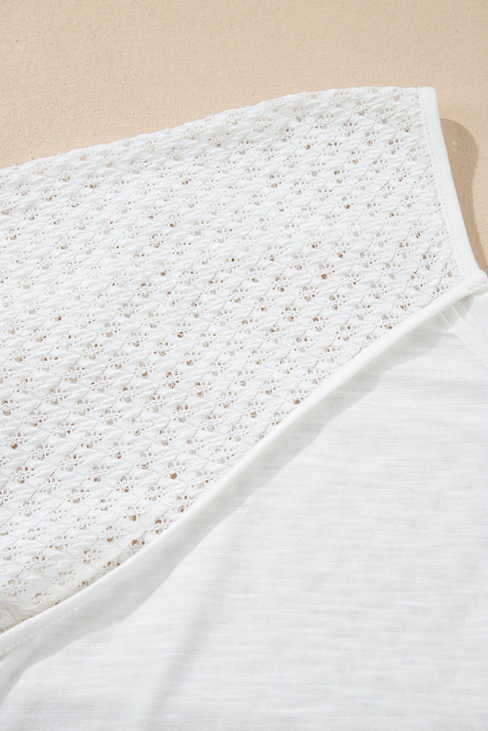 White Eyelet Patchwork High Low Hem V Neck Oversized Top