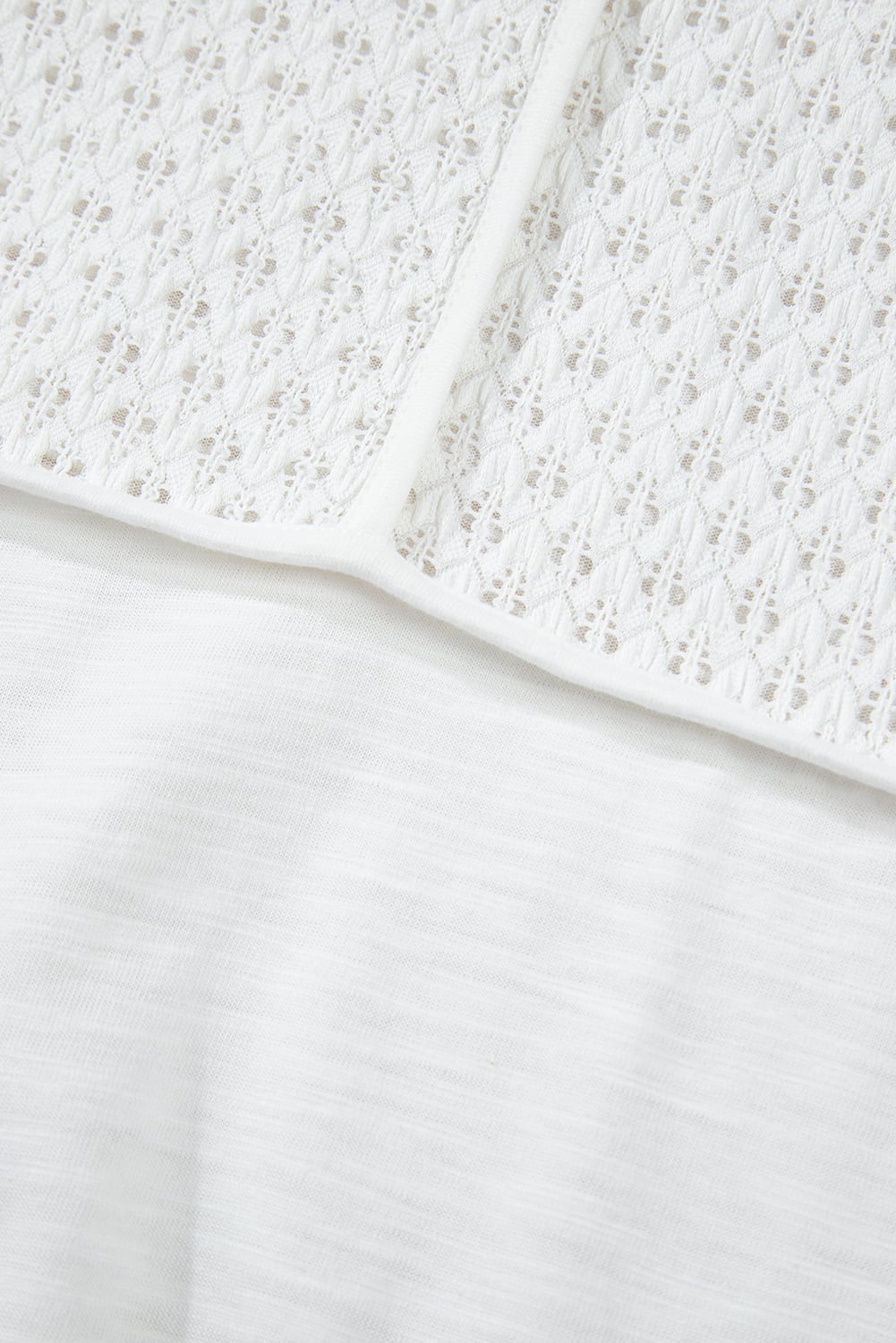 White Eyelet Patchwork High Low Hem V Neck Oversized Top