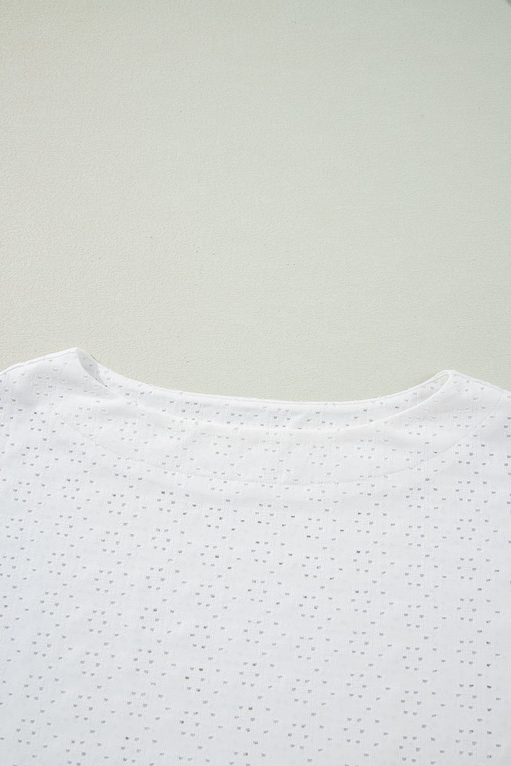 White Eyelet Pattern Boat Neck Casual Tee
