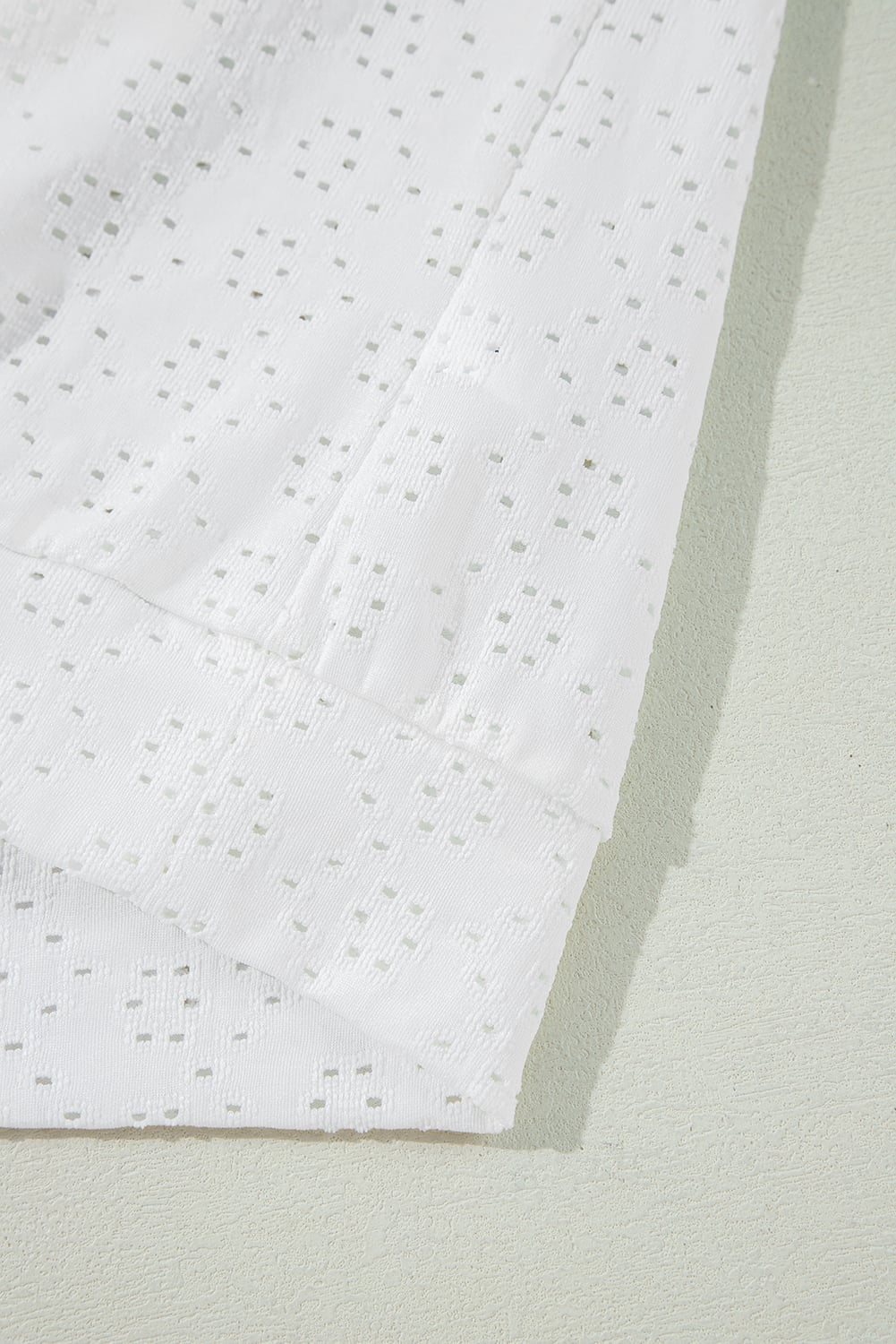 White Eyelet Pattern Boat Neck Casual Tee