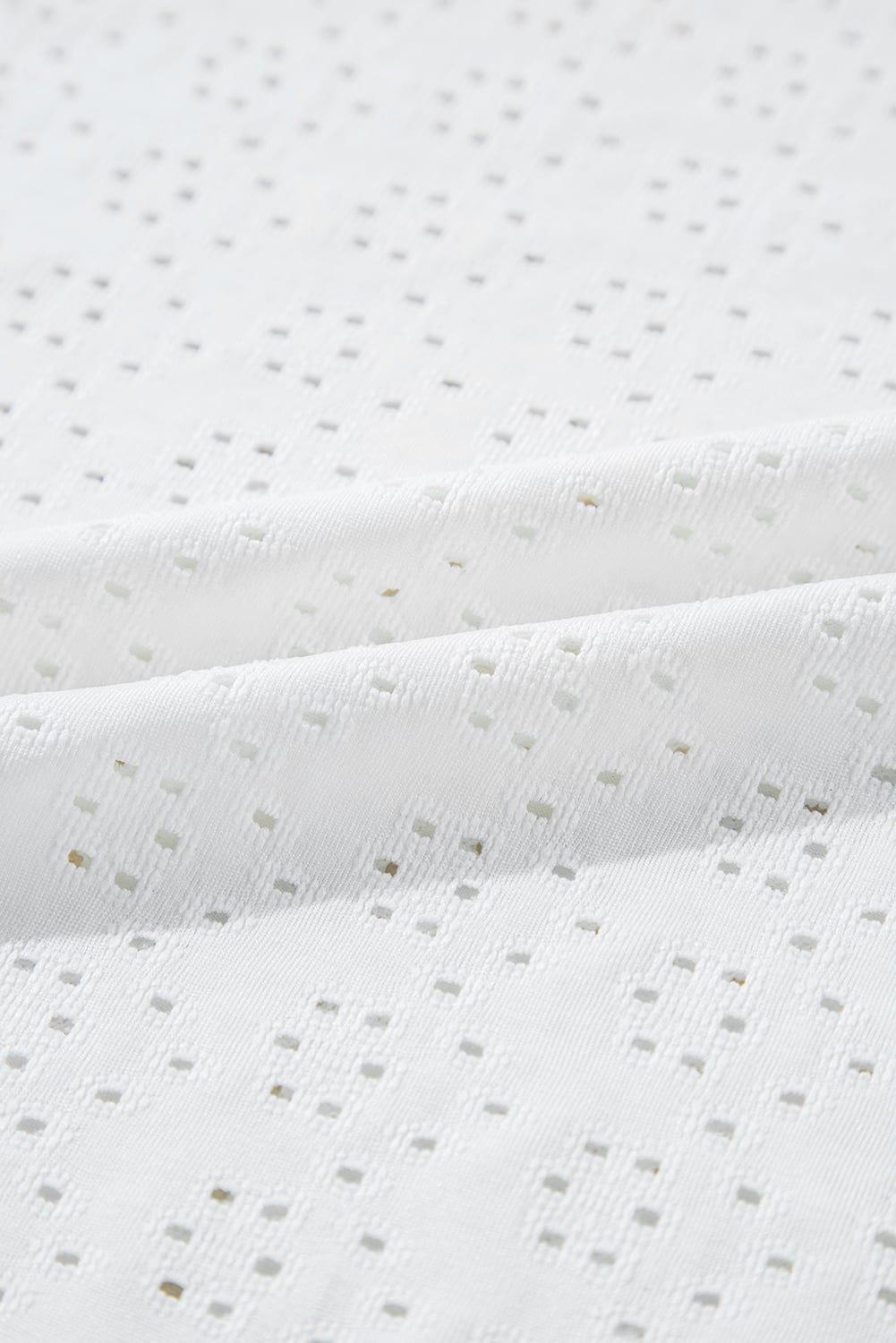 White Eyelet Pattern Boat Neck Casual Tee